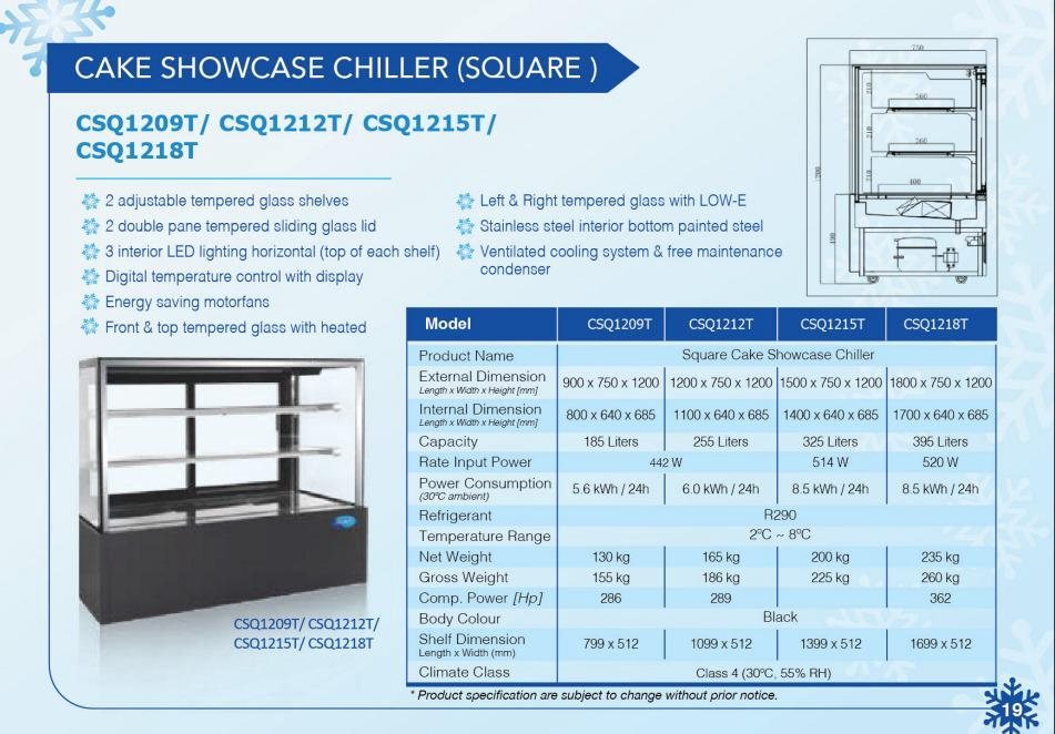 Snow 方形蛋糕展示柜 CSQ / square cake showcase chiller