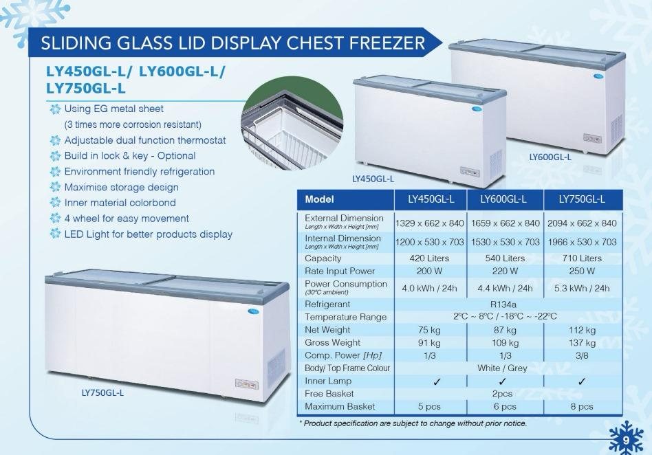 Snow 玻璃推拉盖展示冰柜 LY-GL-L / sliding glass lid display chest freezer