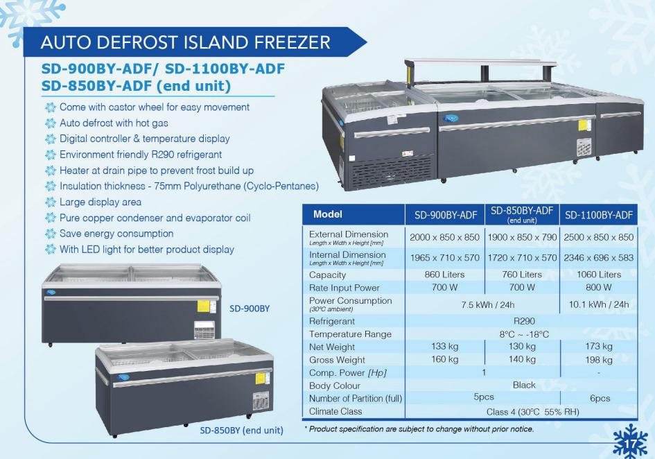 Snow 自动除霜岛柜 SD-BY-ADF / auto defrost island freezer