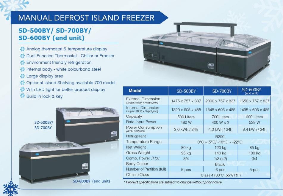 Snow 手动除霜岛柜 SD-BY / manual defrost island freezer