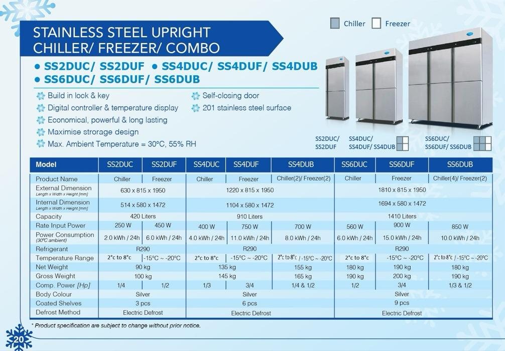 Snow 不锈钢立式冷藏冷冻一体 SS-DU / stainless steel upright chiller freezer combo